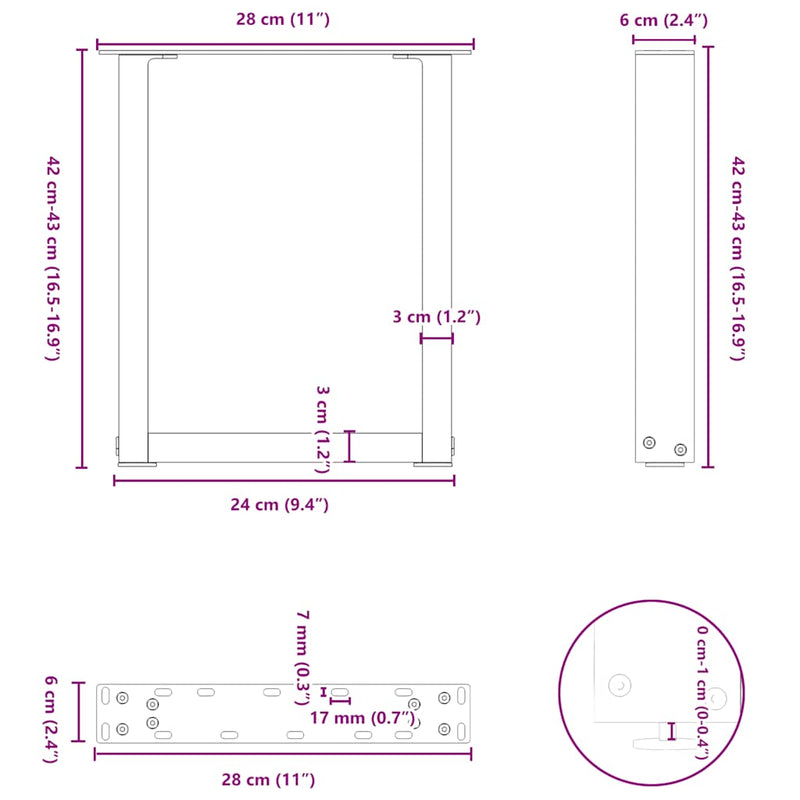 vidaXL 2 db U alakú natúr acél dohányzóasztal láb 28 x (42-43) cm