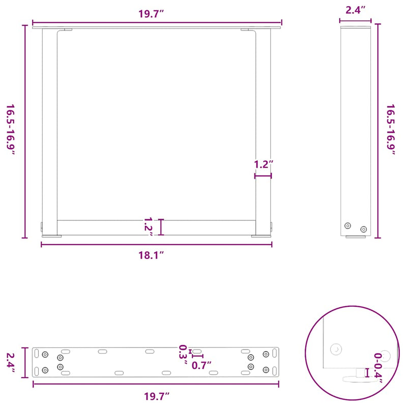 vidaXL 2 db U alakú natúr acél dohányzóasztal láb 50x(42-43) cm