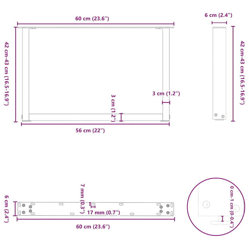 vidaXL 2 db U alakú dohányzóasztal láb fehér 60 x (42-43) cm acél dohányzóasztal láb