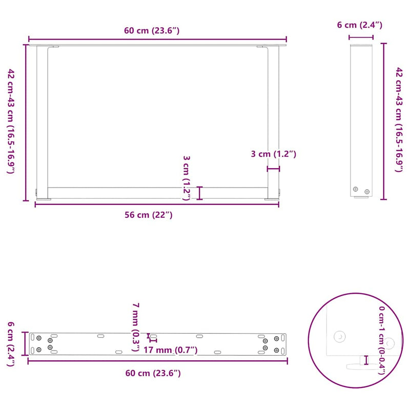 vidaXL 2 db antracitszürke, U alakú acél dohányzóasztal láb 60 x (42-43) cm