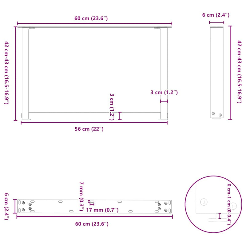 vidaXL 2 db U alakú natúr acél dohányzóasztal láb 60x(42-43) cm