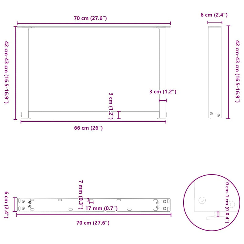 vidaXL 2 db U alakú dohányzóasztal láb fekete 70 x (42-43) cm acél dohányzóasztal láb