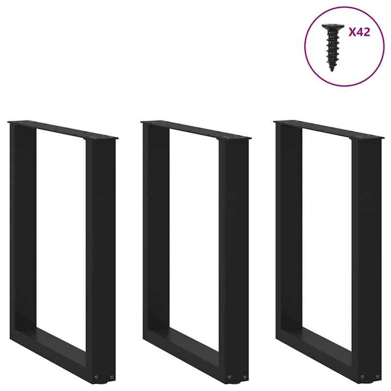 vidaXL 3 db U alakú étkezőasztal láb fekete, 70 x (72-73) cm acél