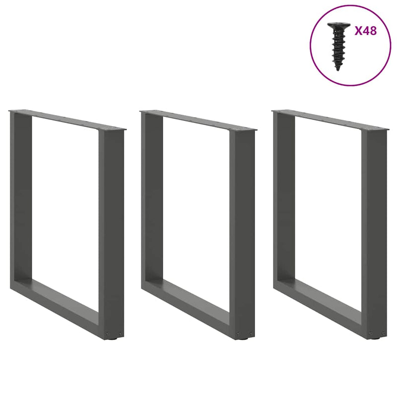 vidaXL 3 db antracitszürke, U alakú acél étkezőasztalláb 90 x (72-73) cm