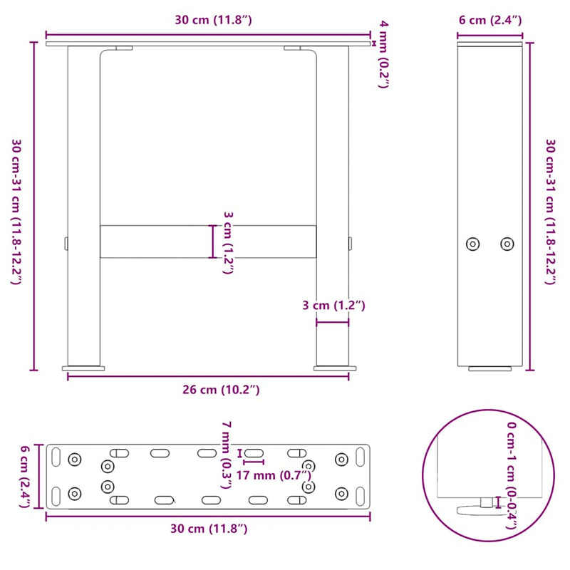 vidaXL 2 db antracitszürke acél dohányzóasztal láb 30x(30-31) cm