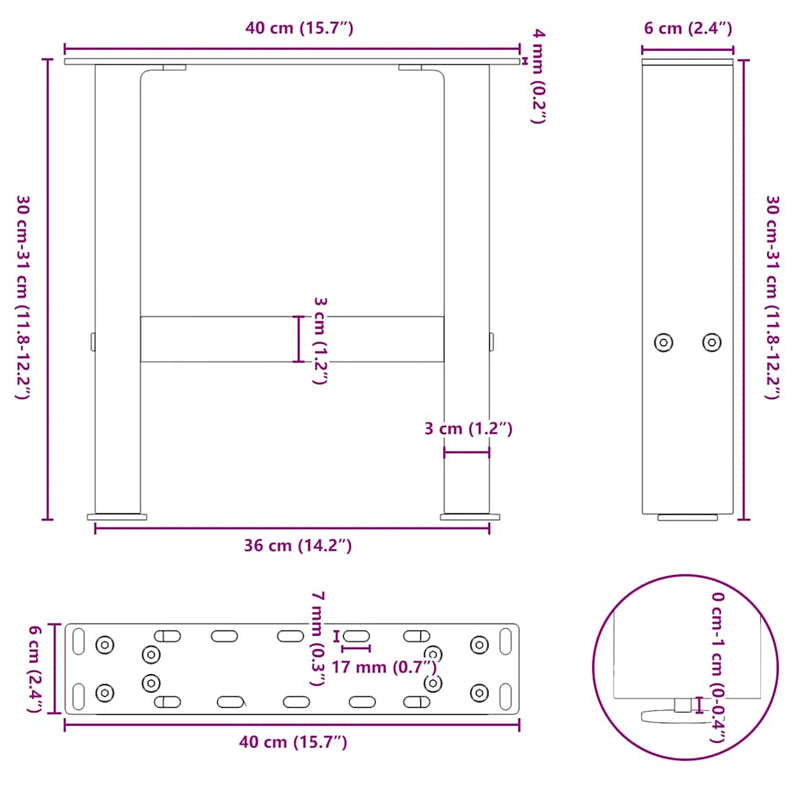 vidaXL 2 db fekete acél dohányzóasztal láb 40 x (30-31) cm