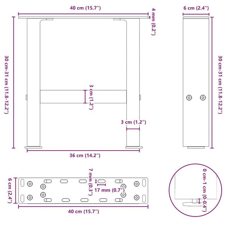 vidaXL 2 db antracitszürke acél dohányzóasztal láb 40x(30-31) cm