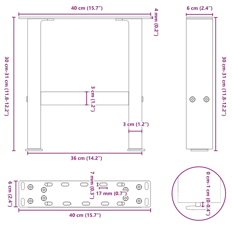 vidaXL 2 db natúr acél dohányzóasztal láb 40 x (30-31) cm acél