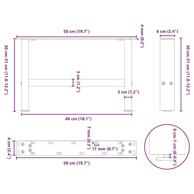 vidaXL 2 db antracitszürke acél dohányzóasztal láb 50x(30-31) cm