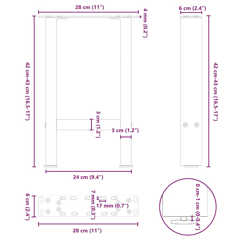 vidaXL 2 db fekete acél dohányzóasztal láb 28 x (42-43) cm