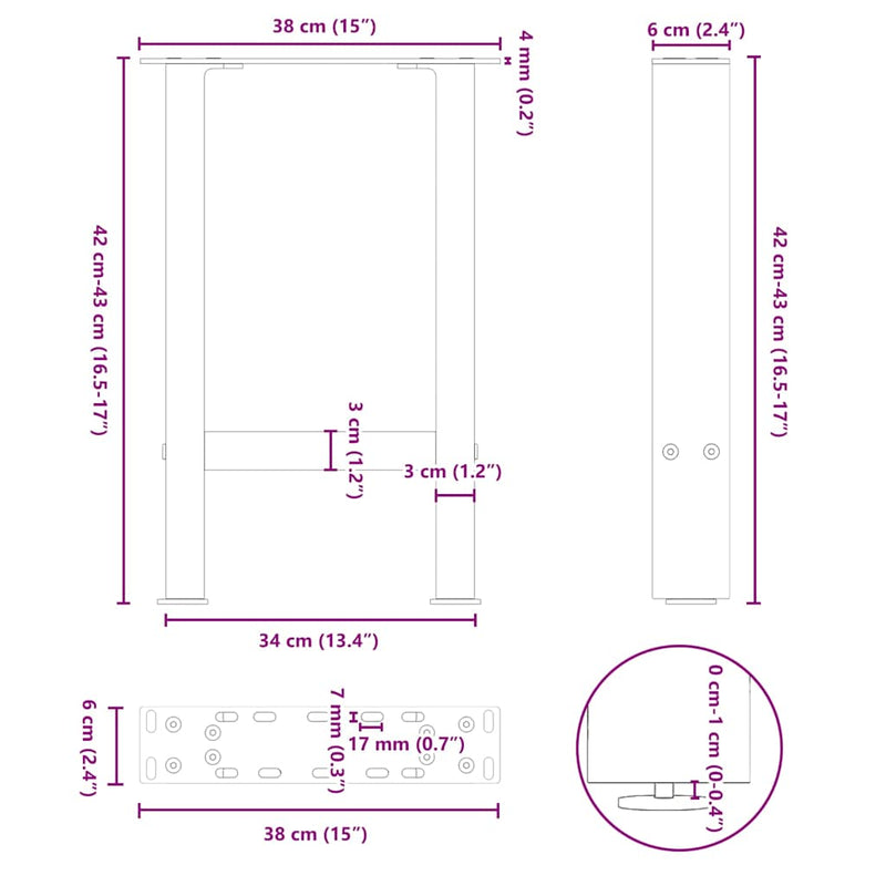 vidaXL 2 db fekete acél dohányzóasztal láb 38 x (42-43) cm