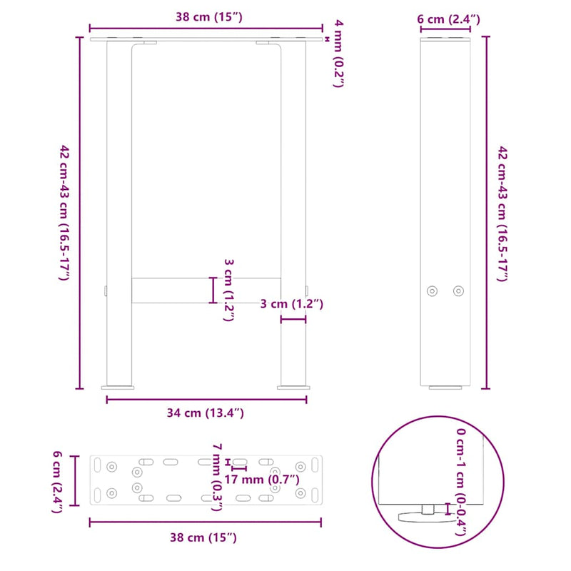 vidaXL 2 db fehér dohányzóasztal láb 38 x (42-43) cm acél