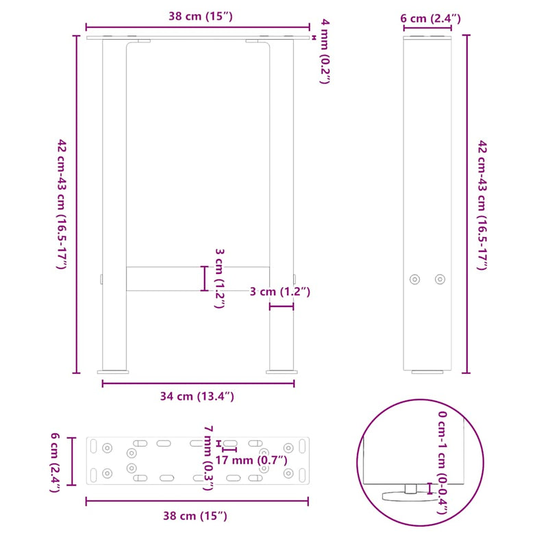 vidaXL 2 db natúr acél dohányzóasztal láb 38x(42-43) cm acél