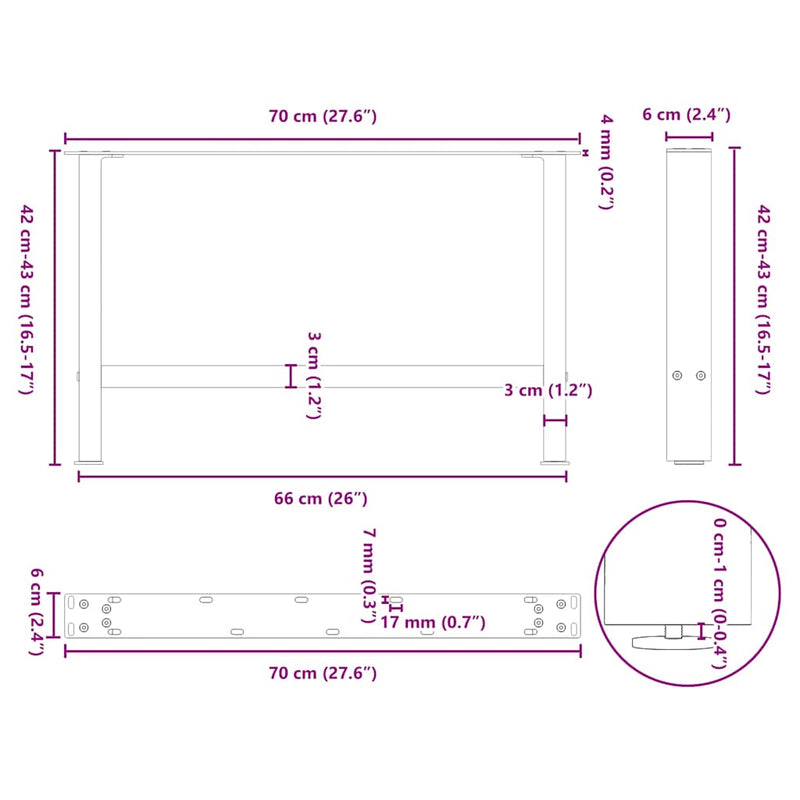 vidaXL 2 db natúr acél dohányzóasztal láb 70 x (42-43) cm acél