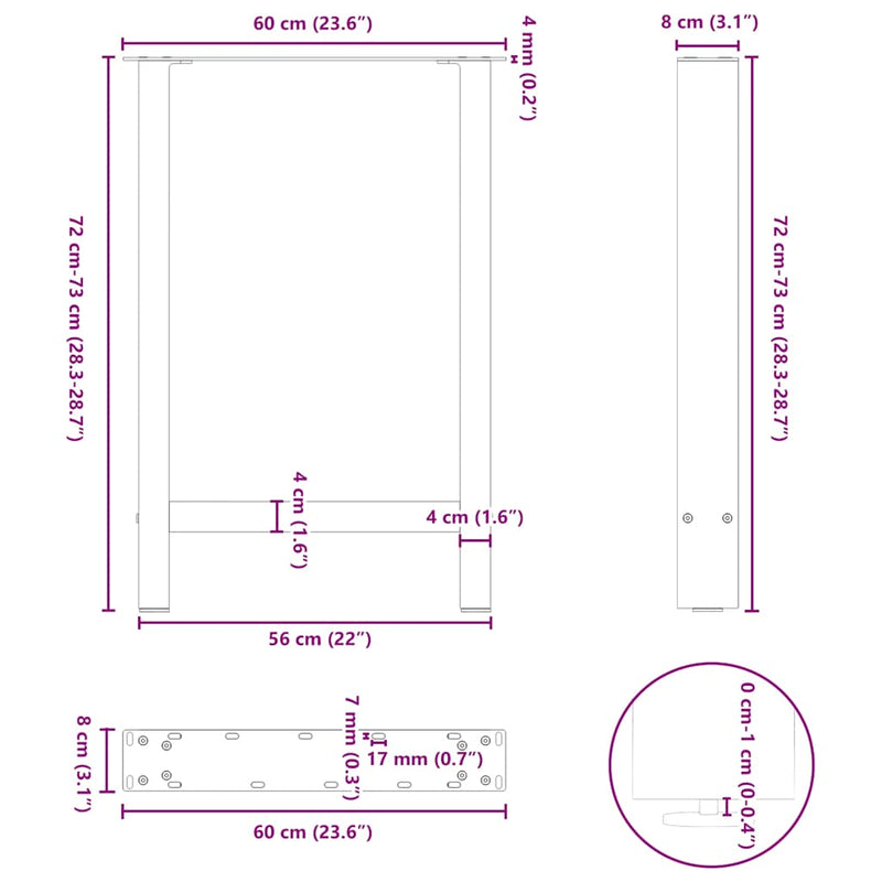 vidaXL 2 db fekete acél étkezőasztal láb 60 x (72-73) cm
