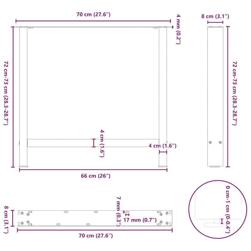 vidaXL 2 db antracitszürke acél étkezőasztalláb 70x(72-73) cm