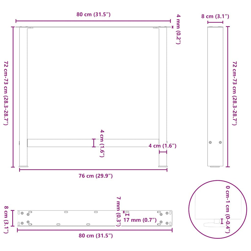 vidaXL 2 db fehér étkezőasztal láb 80 x (72-73) cm acél étkezőasztal láb