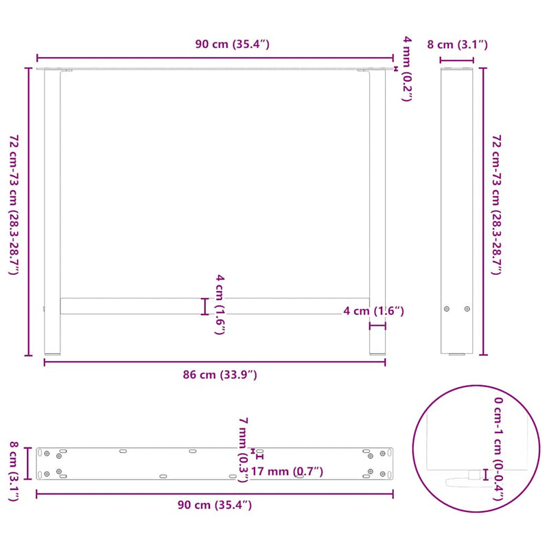 vidaXL 2 db natúr acél étkezőasztal láb 90 x (72-73) cm acél