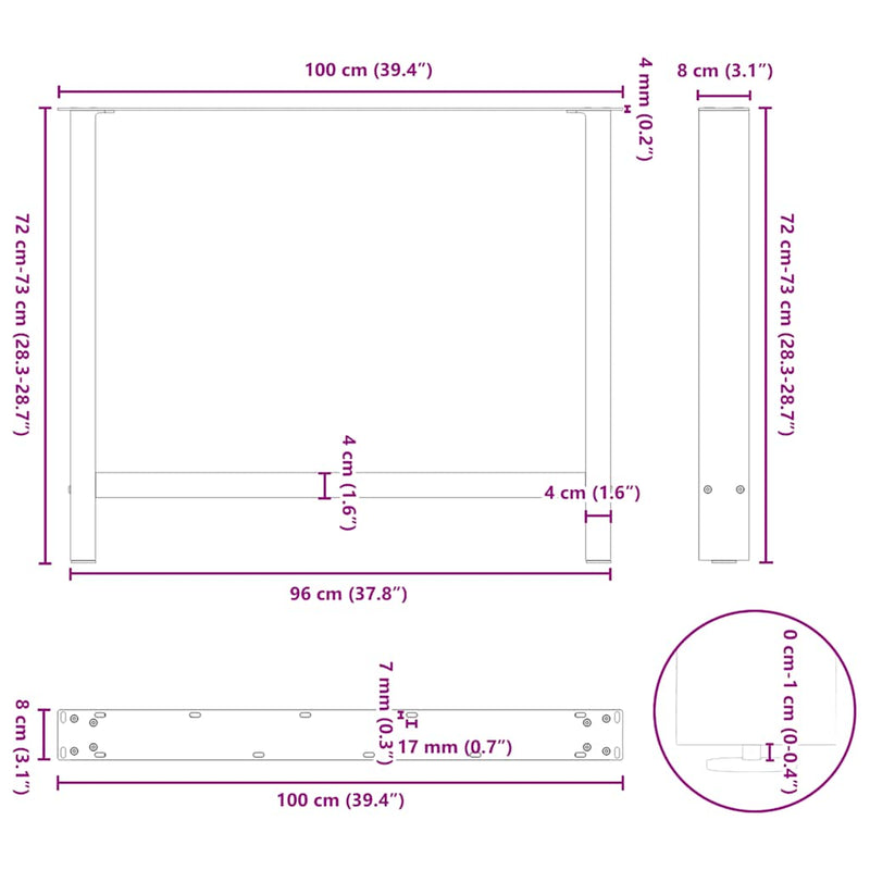 vidaXL 2 db fekete acél étkezőasztal láb 100 x (72-73) cm