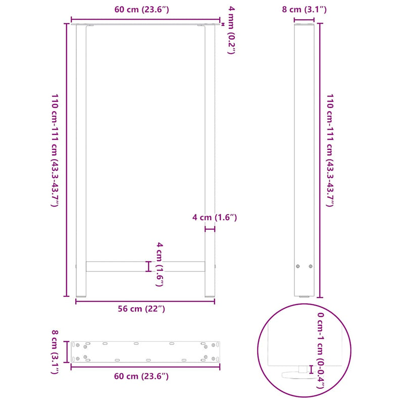 vidaXL 2 db fehér acél dohányzóasztal lábak 60x(110-111) cm