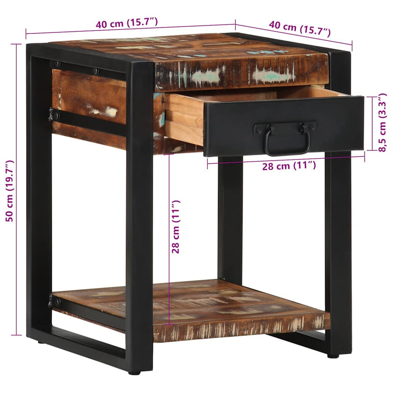 vidaXL Oldalasztal többszínű 40x40x50 cm tömörfa, újrahasznosított fa