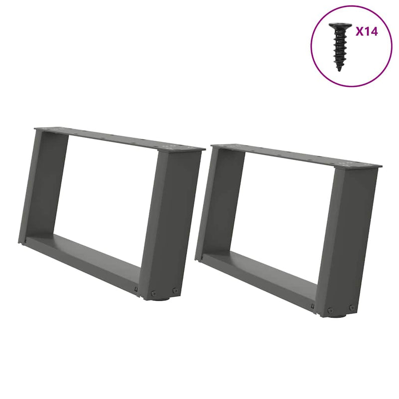 vidaXL 2 db antracitszürke, U alakú acél dohányzóasztal láb 60 x (30-31) cm