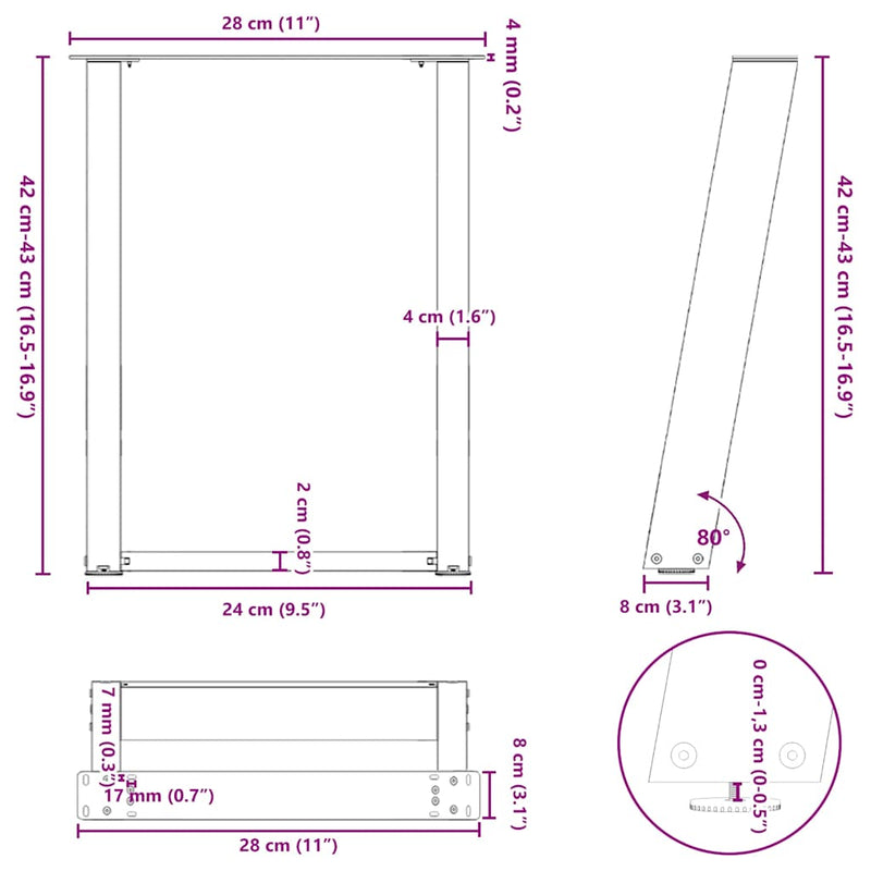 vidaXL 2 db U alakú dohányzóasztal láb fehér 28 x (42-43) cm acél dohányzóasztal láb