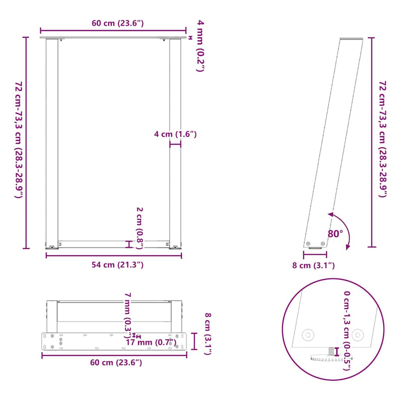 vidaXL 2 db antracitszürke, U alakú étkezőasztal láb 60 x (72-73) cm acél