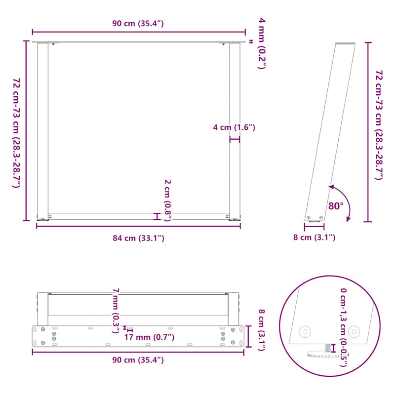vidaXL 2 db antracitszürke, U alakú acél étkezőasztal láb 90 x (72-73) cm