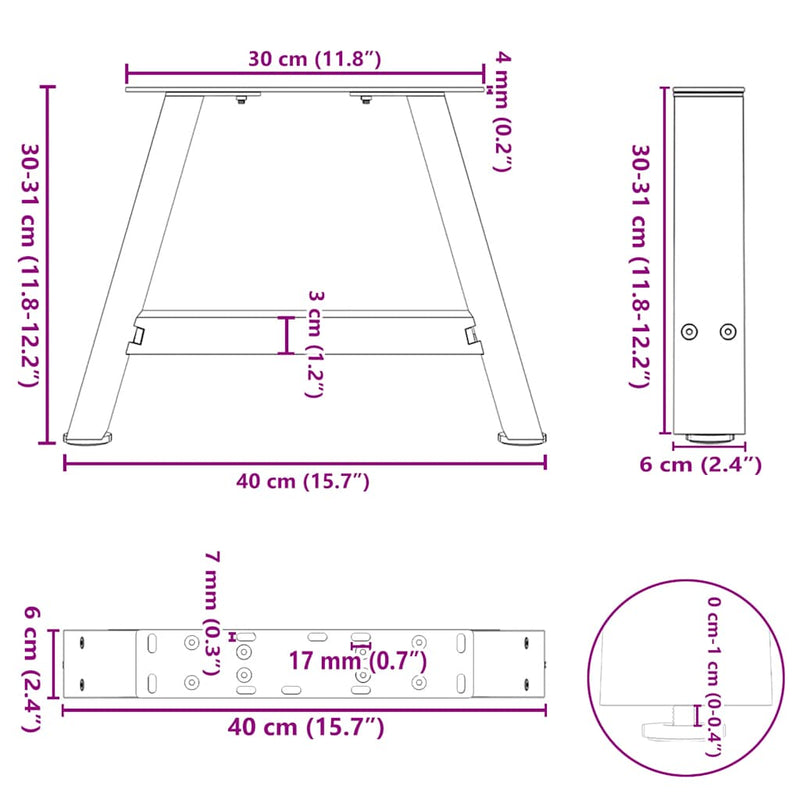 vidaXL 2 db antracitszürke A-alakú acél dohányzóasztal láb 40x(30-31) cm