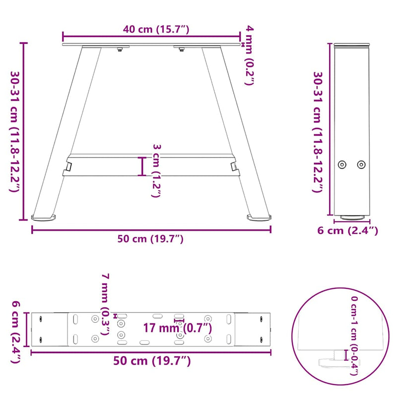 vidaXL 2 db fekete, A-alakú acél dohányzóasztal láb 50 x (30-31) cm