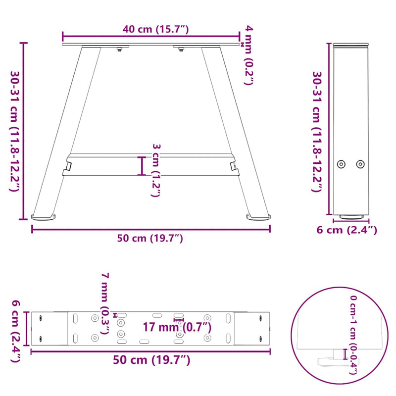vidaXL 2 db antracitszürke A-alakú acél dohányzóasztal láb 50x(30-31) cm