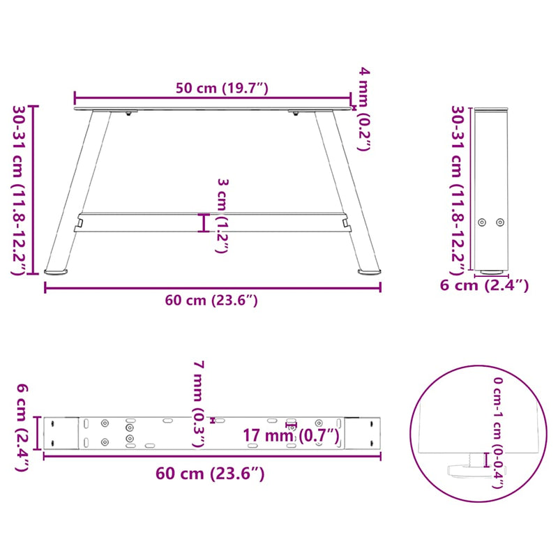 vidaXL 2 db fekete, A-alakú acél dohányzóasztal láb 60 x (30-31) cm