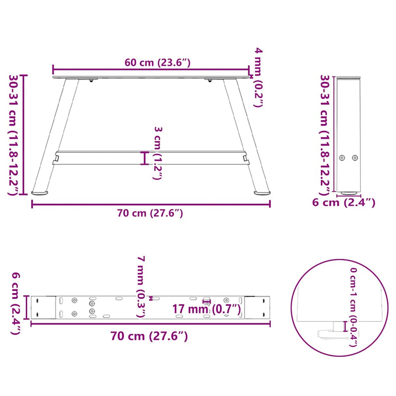 vidaXL 2 db fekete, A-alakú acél dohányzóasztal láb 70 x (30-31) cm