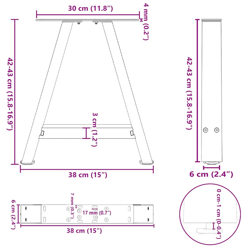 vidaXL 2 db antracitszürke A-alakú acél dohányzóasztal láb 38x(42-43) cm