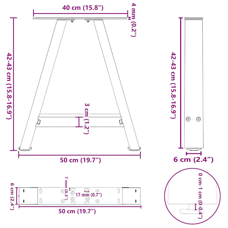 vidaXL 2 db antracitszürke A-alakú acél dohányzóasztal láb 50x(42-43) cm