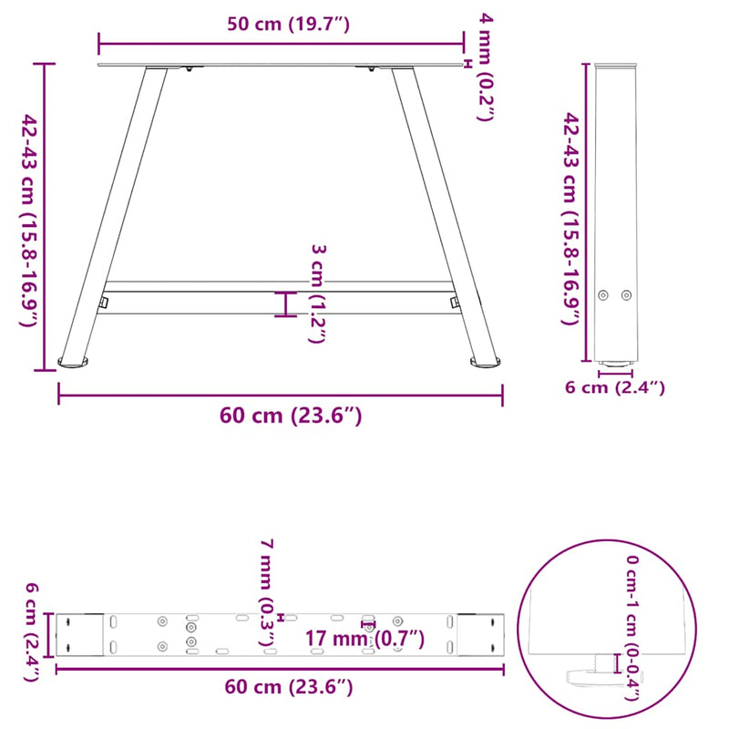 vidaXL 2 db antracitszürke A-alakú acél dohányzóasztal láb 60 x (42-43) cm