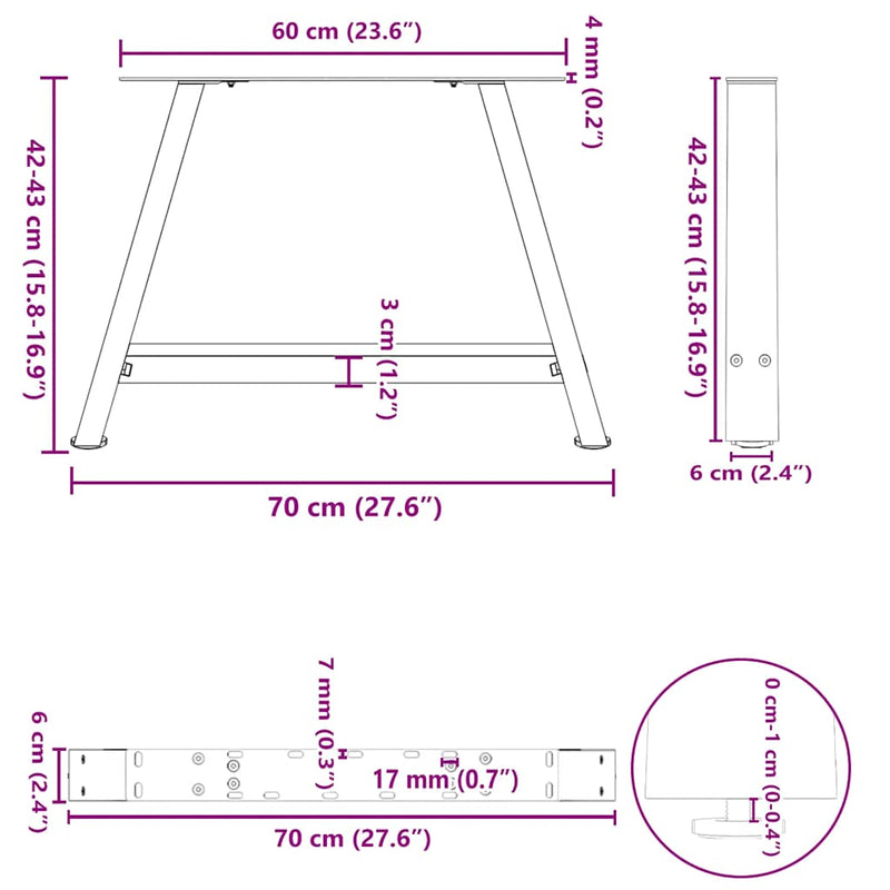 vidaXL 2 db A-alakú fekete dohányzóasztal láb 70 x (42-43) cm acél