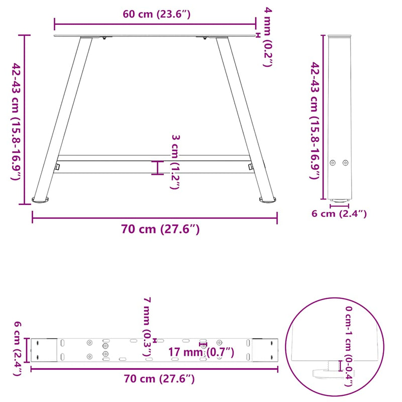 vidaXL 2 db A-alakú dohányzóasztal láb fehér 70 x (42-43) cm acél dohányzóasztal láb