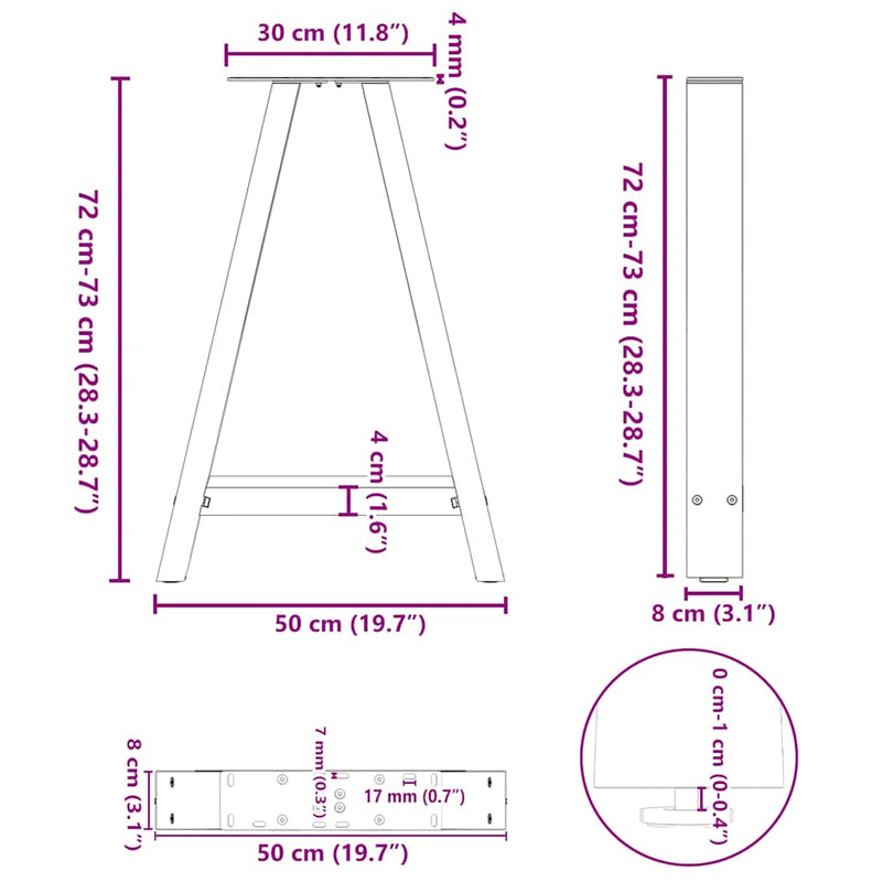 vidaXL 2 db fehér A-alakú étkezőasztal láb 50 x (72-73) cm acél étkezőasztal láb