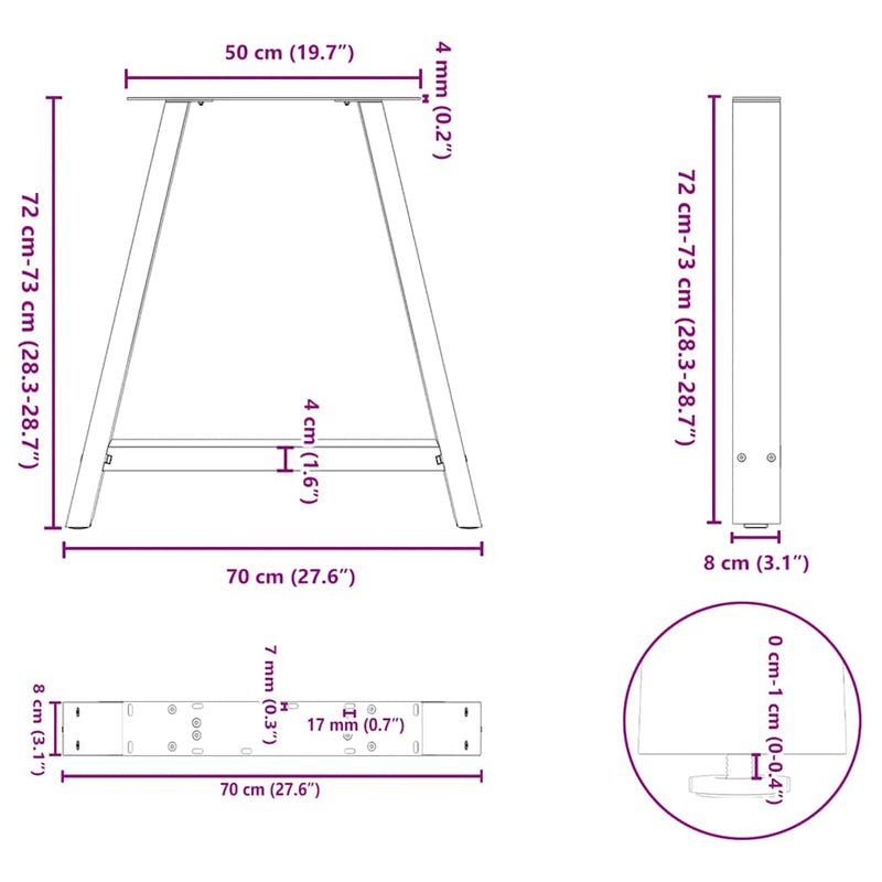 vidaXL 2 db antracitszürke A-alakú étkezőasztal láb 70x(72-73) cm acél étkezőasztal láb