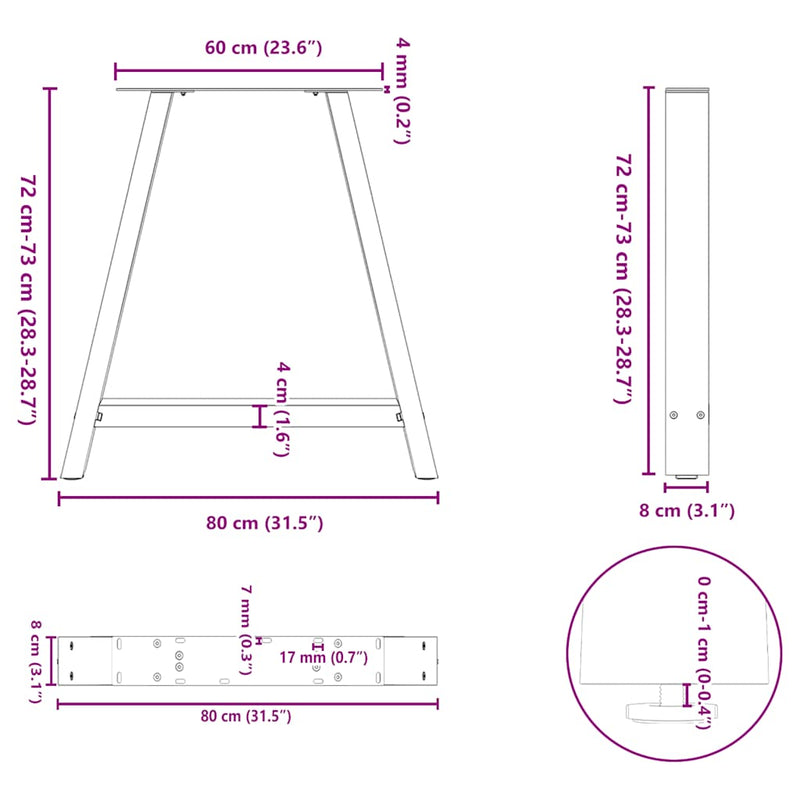 vidaXL 2 db A-alakú étkezőasztal láb fekete 80x(72-73) cm acél étkezőasztal láb