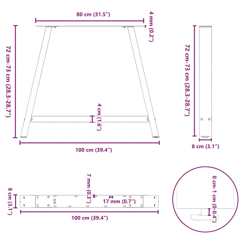 vidaXL 2 db A-alakú étkezőasztal láb fekete 100 x (72-73) cm acél étkezőasztal láb