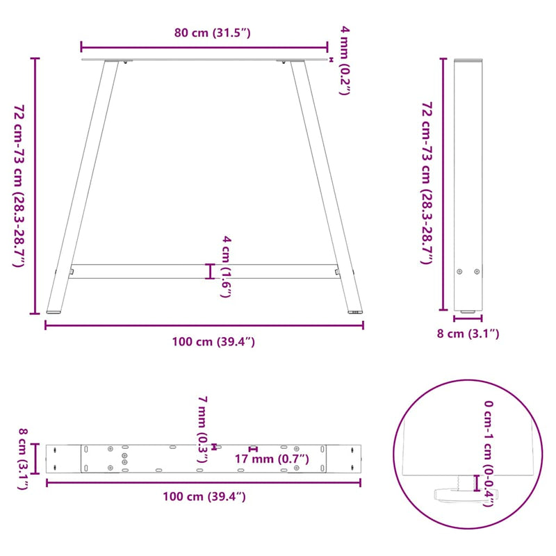 vidaXL 2 db A-alakú étkezőasztal láb fehér 100 x (72-73) cm acél étkezőasztal láb