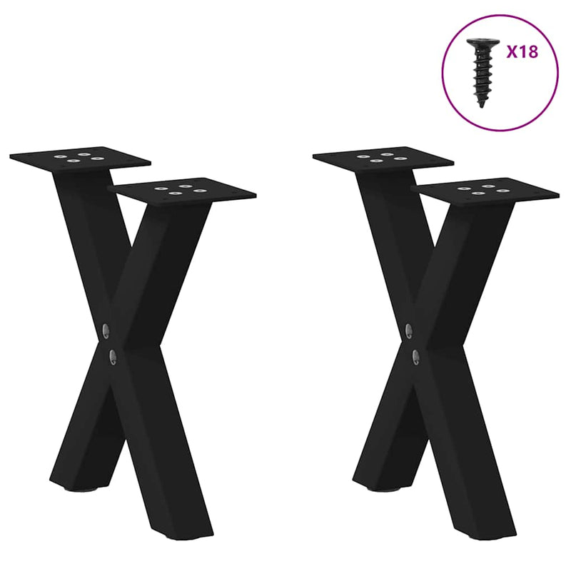 vidaXL 2 db fekete, X alakú acél dohányzóasztal láb 30 x (30-31) cm