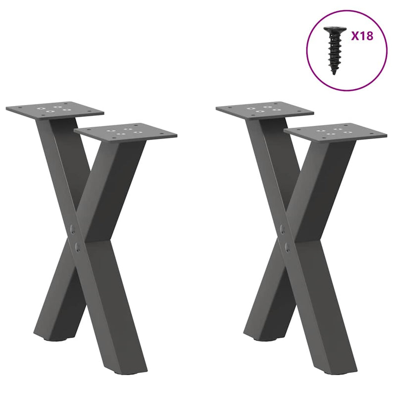 vidaXL 2 db antracitszürke X alakú acél dohányzóasztal láb 30x(30-31) cm