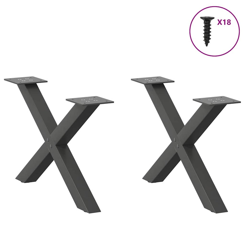 vidaXL 2 db antracitszürke X-alakú acél dohányzóasztal láb 50x(30-31) cm