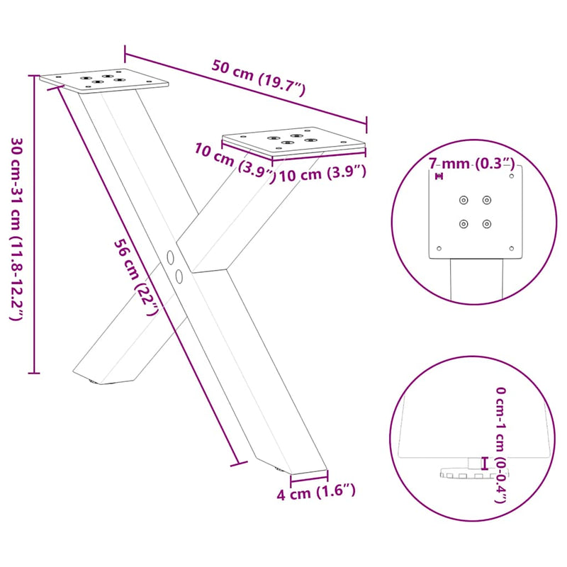 vidaXL 2 db antracitszürke X-alakú acél dohányzóasztal láb 50x(30-31) cm