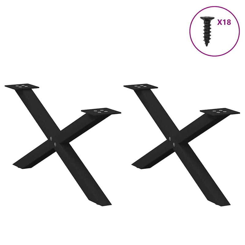 vidaXL 2 db fekete, X alakú acél dohányzóasztal láb 70 x (30-31) cm