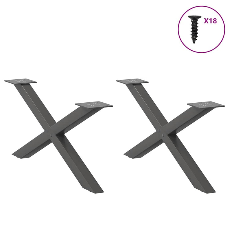 vidaXL 2 db antracitszürke X-alakú acél dohányzóasztal láb 70x(30-31) cm